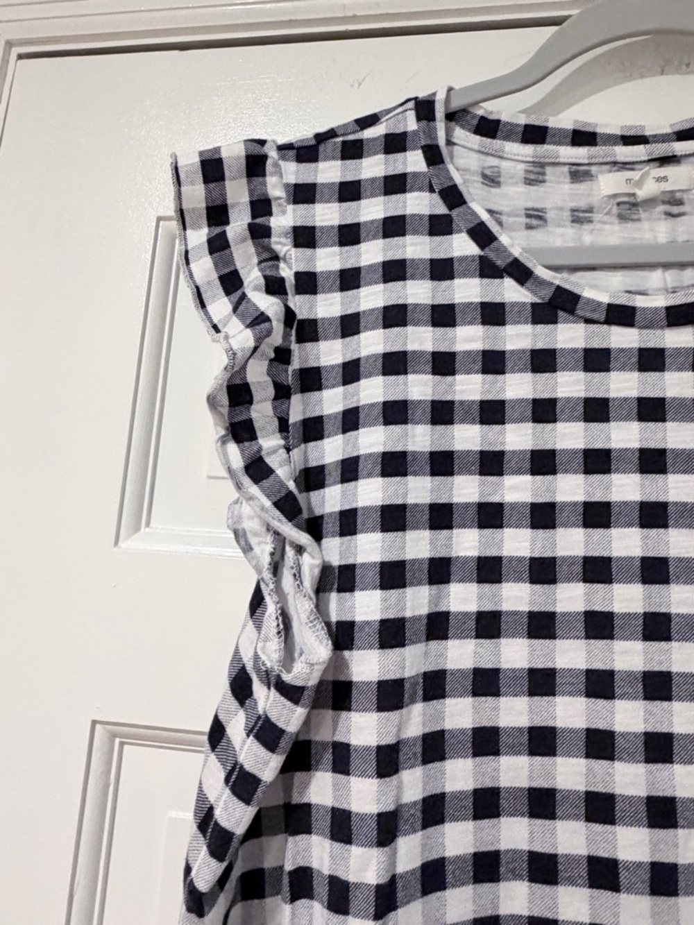 Maurices Gingham Ruffle Sleeve Top XL Black White - Picture 2 of 7